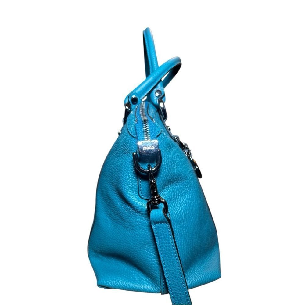 Gucci Turquoise Blue Leather 2way Convertible Interlocking GG Dome Bowler Bag Ex - Picture 5 of 16